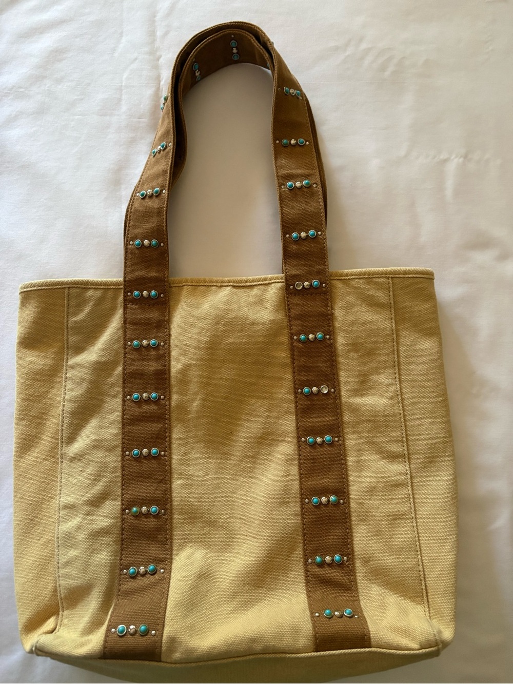 Aeropostale Mustard Canvas Tote with Brown Studded Straps